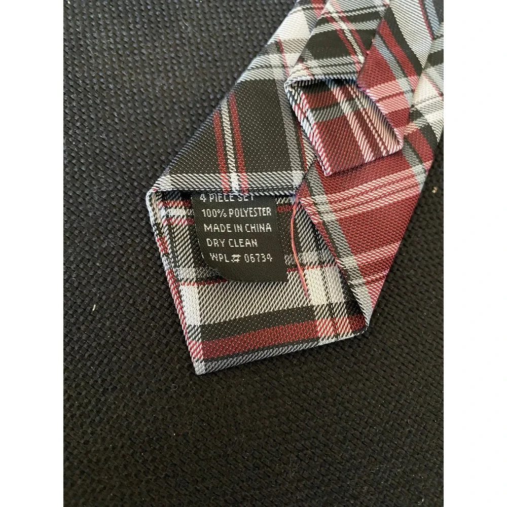 Red Black White Plaid Clip-On Necktie Polyester‎ Formal School Uniform Tie